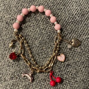 Betsey Johnson Pink and Gold Charm Bracelet